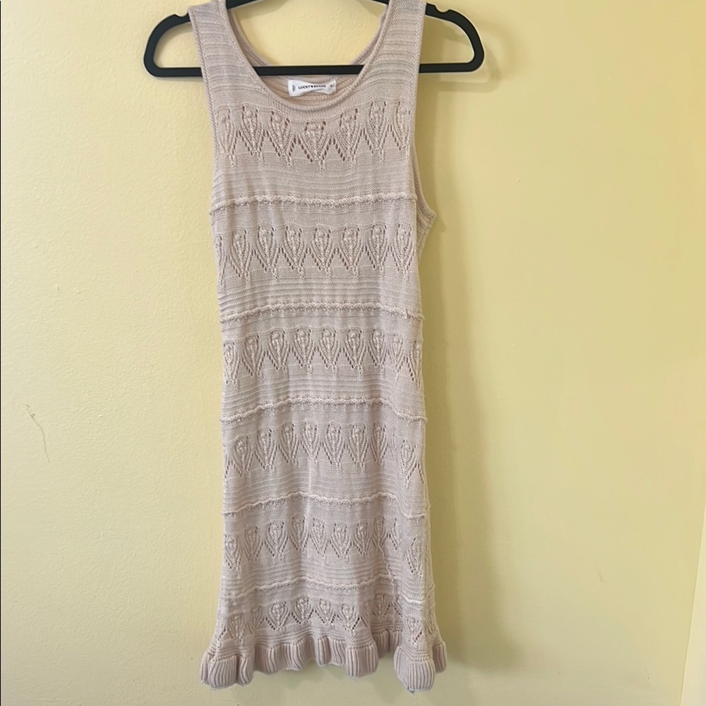 Lucky Brand Beige Crochet Knit Midi Dress